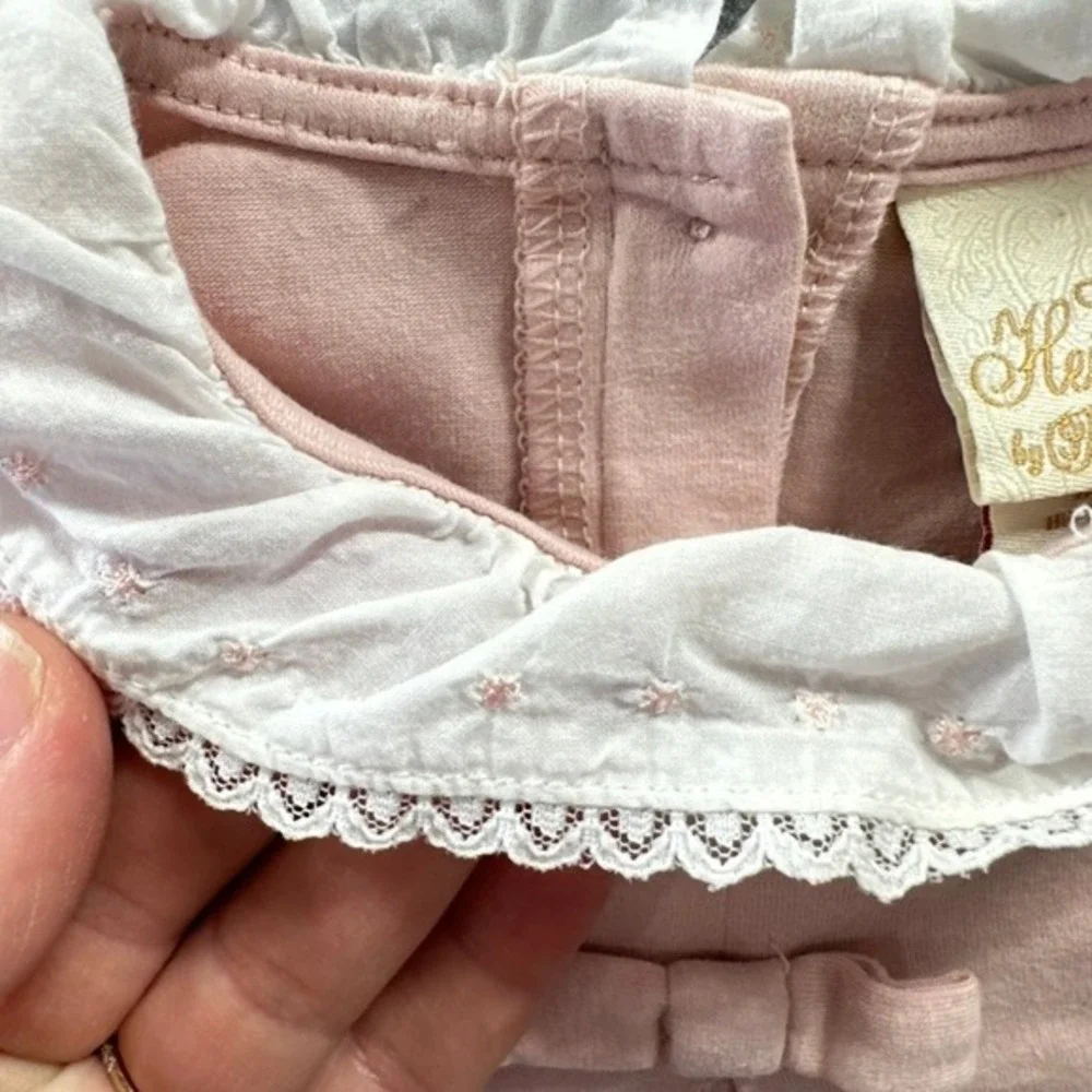 Heirlooms by Polly Flinders Pink Peter Pan Collar Lace‎ Tunic Dress 6-9M